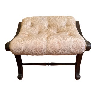 Vintage Upholstered Footstool with Wood Legs For Sale
