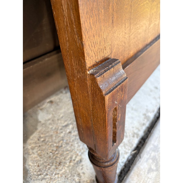 Wood Antique Solid Oak 55'' Wide Panel Bed With Matching Rails & Carved Floral Headboard & Footboard For Sale - Image 7 of 9