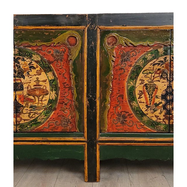 Tibetan Painted Four-Door Cabinet, 19th Century For Sale In San Francisco - Image 6 of 11