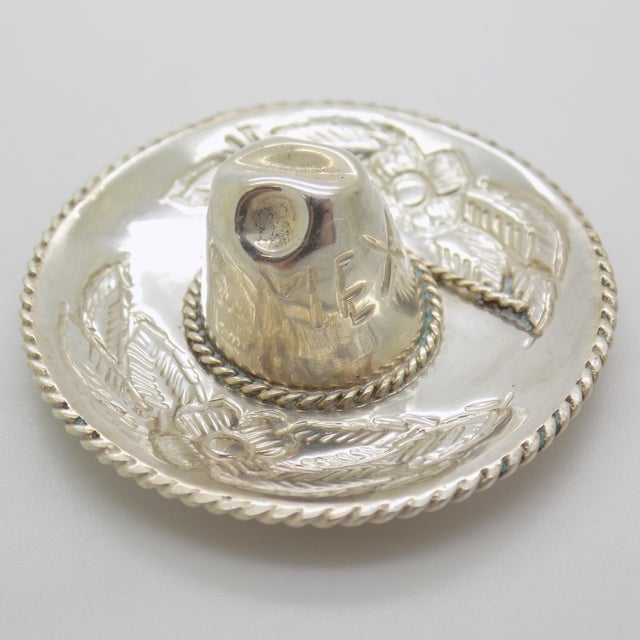 Vintage Mexican Handmade Genuine Sterling Silver Sombrero Hat Figurine, 1970s For Sale - Image 3 of 12