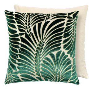 The House of Scalamandré Plumes / Velvet Pillow, Green, 22 X 22
