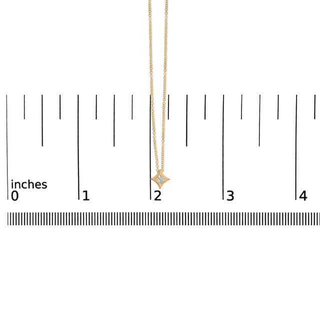 10K Yellow Gold 1/10 Cttw Bezel Set Solitaire Princess Cut Diamond Kite Shaped Pendent Necklace - 18" Inches For Sale In New York - Image 6 of 6