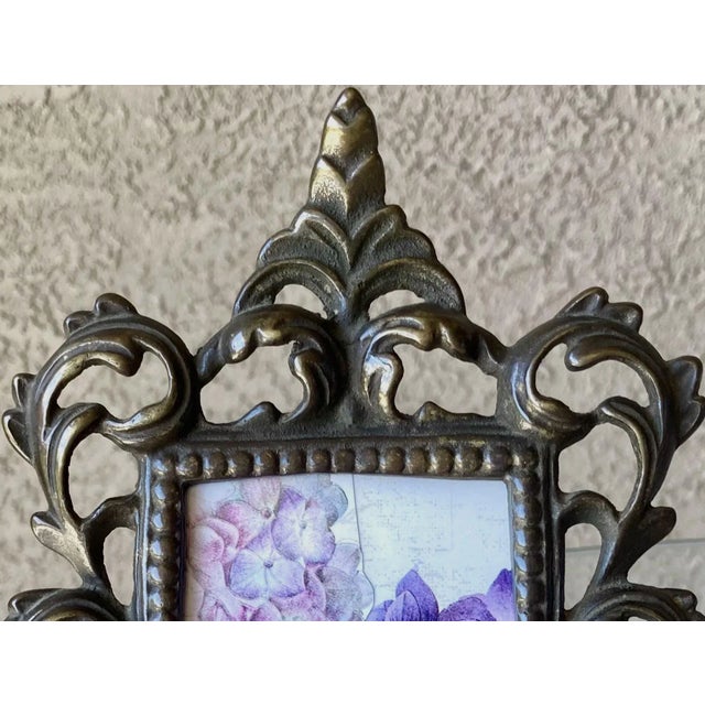 Metal Circa 1980 Baroque-Style Bronze & Gilt Acanthus Leaf Cast Iron Easel Back Picture Frame For Sale - Image 7 of 12