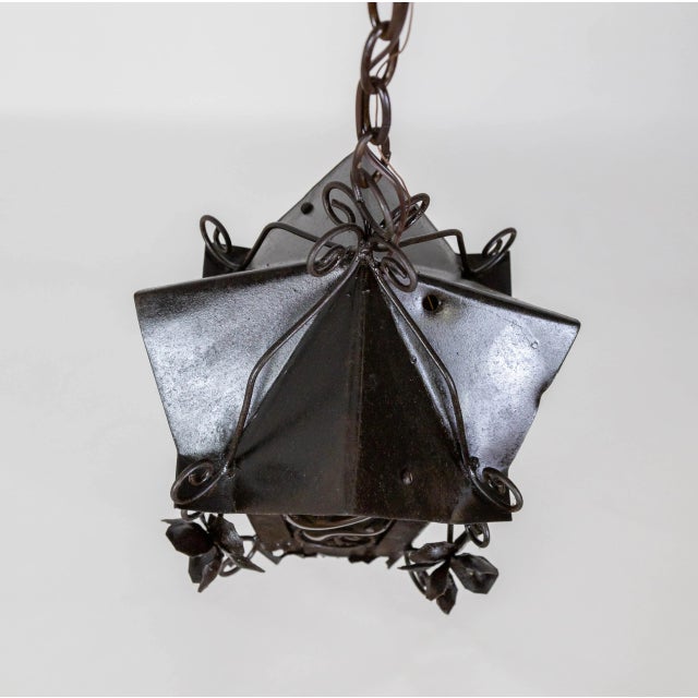 Mid 20th Century Mid 20th Century Black Birdhouse Lantern With Amber Blown Glass For Sale - Image 5 of 11