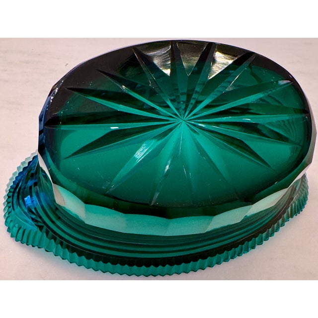 French Art Deco Teal Cut Glass Centerpiece Bowl, Circa 1920's For Sale - Image 14 of 16