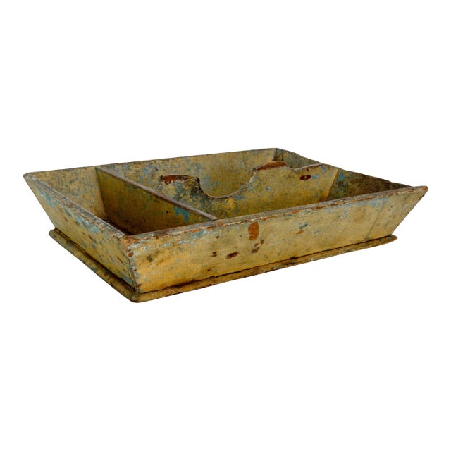 American Primitive Mustard Color Divided Cutlery Tray For Sale