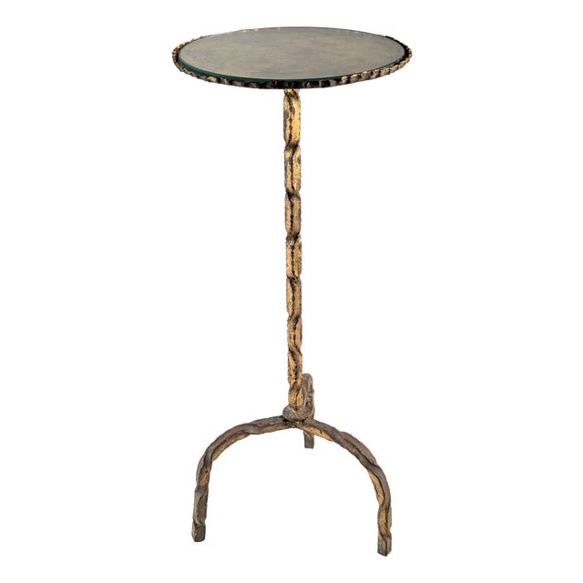 Mid-Century Modern Side Table for Drinks in Gilded Wrought Iron and Glass, Spain, 1950s For Sale