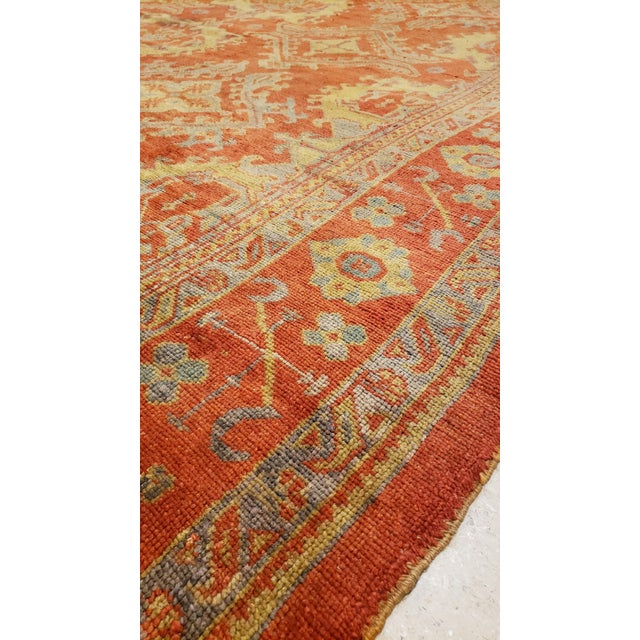 Antique Oushak Carpet, Handmade Oriental Rug, Coral Field, Gold and Gray For Sale - Image 9 of 18