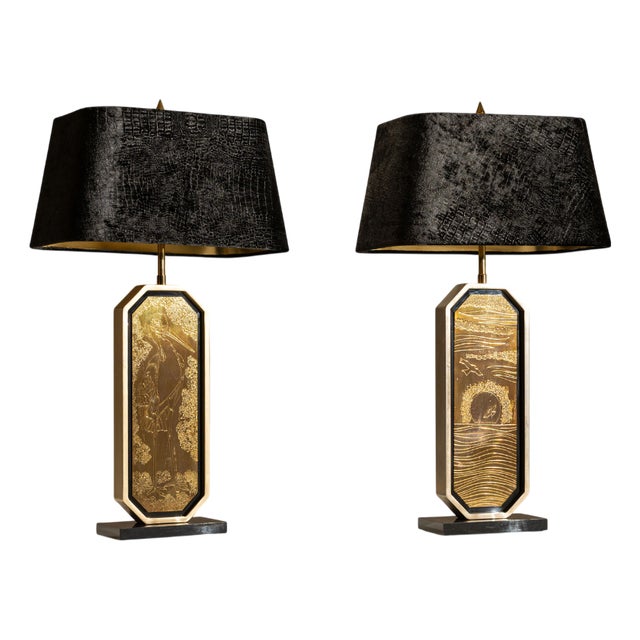 Limited Edition Table Lamps with 23 Karat Gold-Gilded Panels by Georges Mathias, 1980s, Set of 2 For Sale