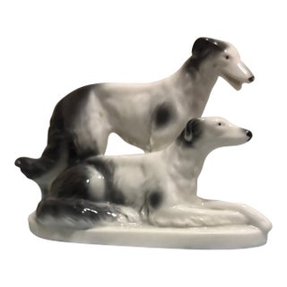 Vintage Porcelain Borzoi Russian Wolfhound Dog Figurine - Black & White For Sale