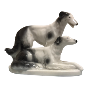 Vintage Porcelain Borzoi Russian Wolfhound Dog Figurine - Black & White