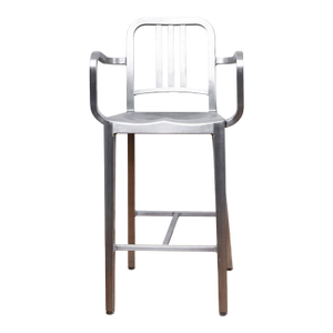 1990s Emeco Brushed Aluminum Counter Stool With Arms