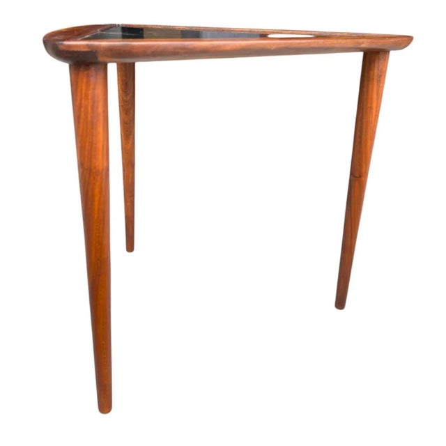 Pair of 1960s Danish Modern Teak Triangle End Tables With Black Laminate For Sale - Image 10 of 13