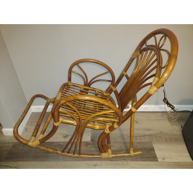 Mid-Century Modern 1970s Vintage Italian Bamboo and Rattan Rocking Chair For Sale - Image 3 of 6