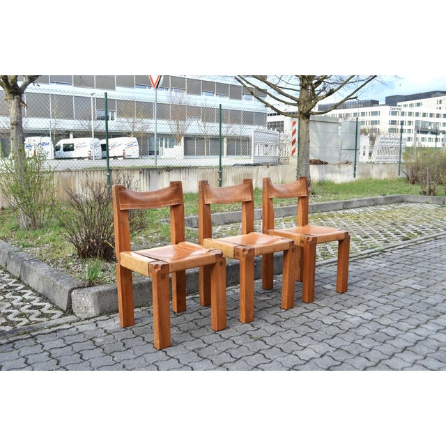 Model S11 Saddle Dining Chairs in Cognac Leather by Pierre Chapo, 1960s, Set of 3 For Sale - Image 13 of 18