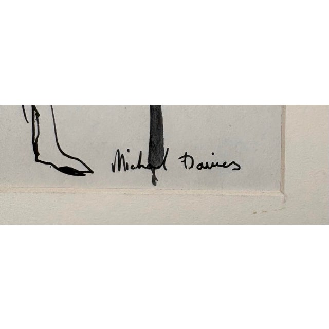 Abstract Original Vintage Abstract Ink Drawing of a Standing Man by Artist Michael Davies, 15 X 12.75” For Sale - Image 3 of 9