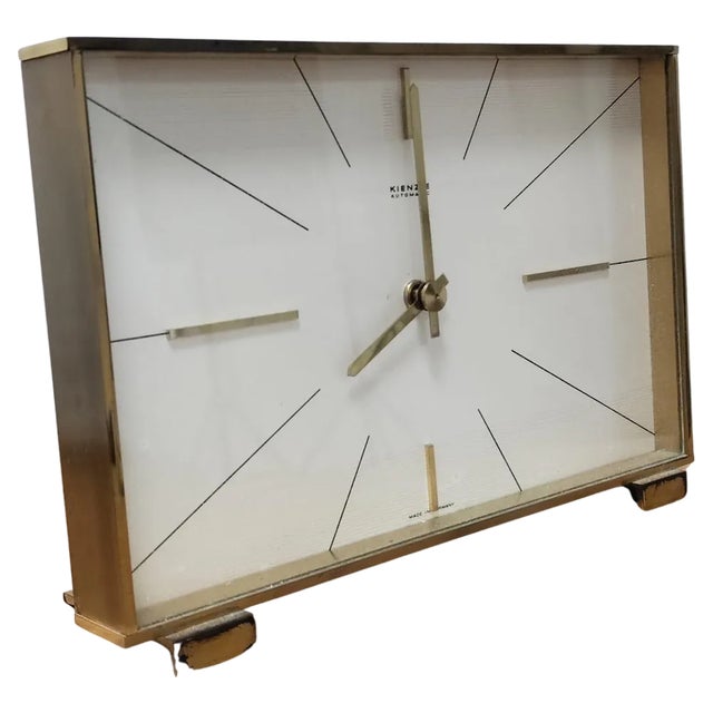 Hollywood Regency Brass Table Clock attributed to Kienzle, Germany, 1960s For Sale