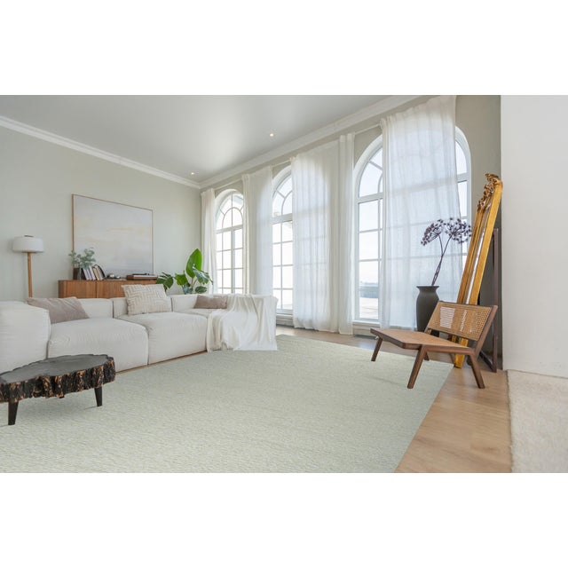 8x10 Bespoke Delicate Ivory Open Field Contemporary Handmade Wool Carpet Rug For Sale - Image 10 of 11