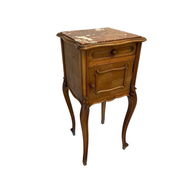 Antique French Louis XV Style Marble Top Nightstand Chevet For Sale - Image 4 of 12