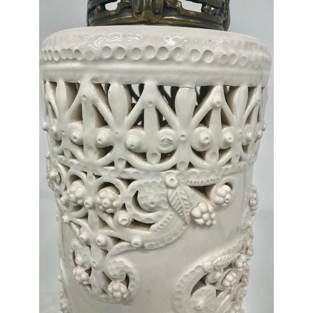 Vintage Blank De Chine Monumental Asian Style Reticulated Lamp For Sale - Image 10 of 12
