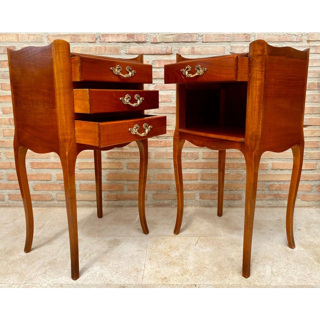 Mid 20th Century French Cherry You and Me Nightstands with Drawers and Open Shelf, 1960s, Set of 2 For Sale - Image 5 of 18