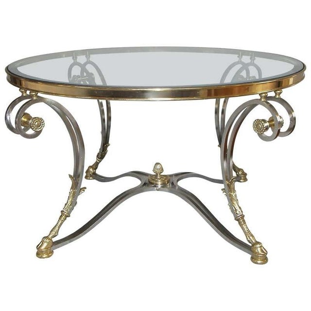 Vintage LaBarge Steel & Brass Hollywood Regency Maison Jansen Style Demi-Lune Table and Coffee Table Set of 2 For Sale In Sacramento - Image 6 of 12