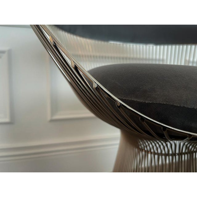 Platner Armchairs in Steel and Velvet by Warren Platner for Knoll, USA, 1960s, Set of 4 For Sale - Image 6 of 18