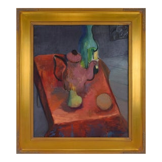 Vintage Mid Century Modernist Expressionist Still Life Oil Painting on Canvas For Sale