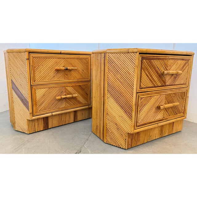 Gabriella Crespi Style Geometric Pair of Pencil Reed Nightstands From 70's For Sale - Image 10 of 15