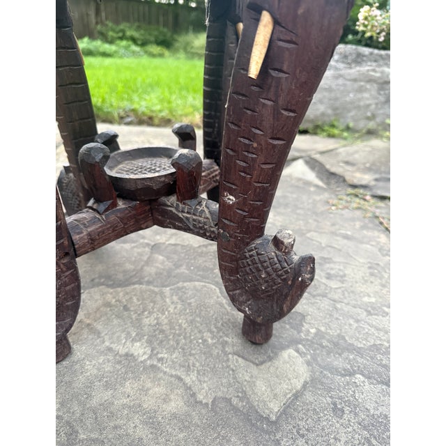Antique Anglo-Indian Hand-Carved Elephant Side Table With Bone Inlay For Sale - Image 15 of 18