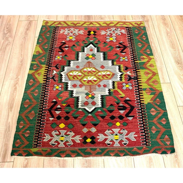 Vintage Turkish Traditional Wool Kilim Rug For Sale - Image 11 of 11