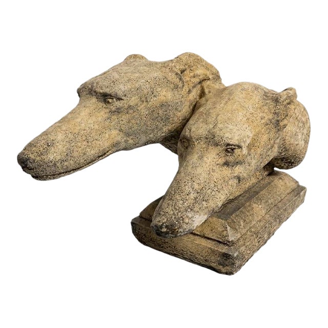 Vintage English Cast Stone Double Greyhound Bust Sculpture For Sale