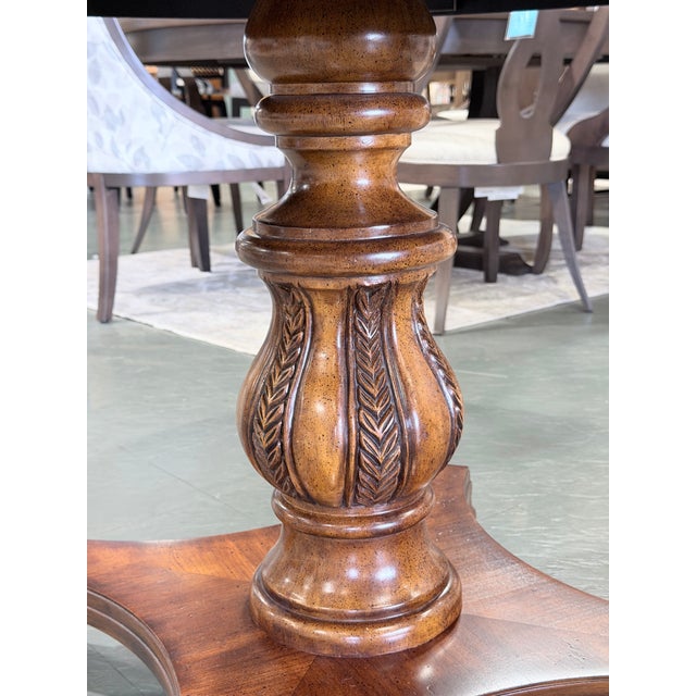 Vintage Mahogany Compass Star Inlaid Accent Table With Carved Pedestal Base For Sale In New York - Image 6 of 8