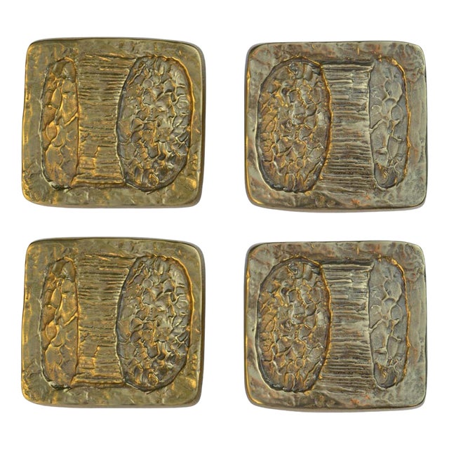 Brutalist Bright Bronze Push and Pull Door Handles for Double Doors, 1970s, Set of 2 For Sale