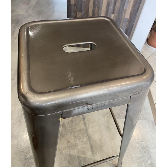 1950s H75 Industrial Stackable Bar Stool in Varnished Metal by Xavier Pauchard for Tolix, 1950s For Sale - Image 5 of 18