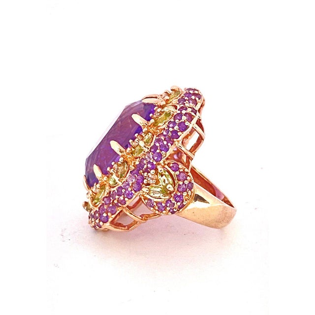 Bochic "Orient" Natural Amethyst & Peridot Cocktail Ring Set In 18K Gold&Silver For Sale - Image 12 of 18