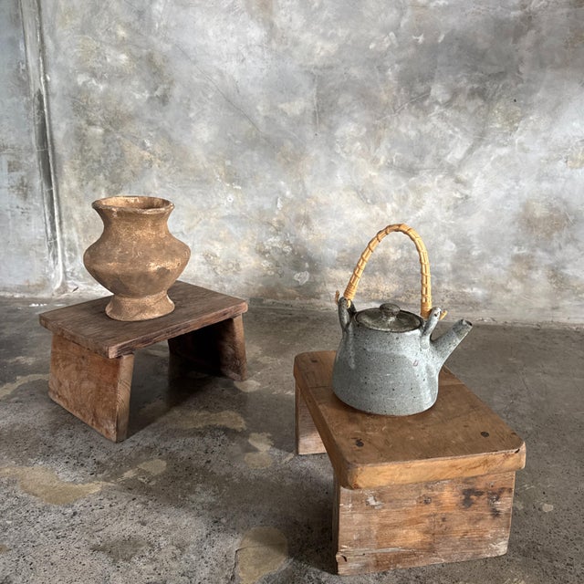 Small Antique Light Teak Stool, 1990s For Sale - Image 10 of 11