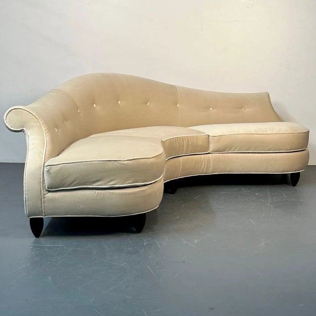 Mid-Century Modern Style Curved Sofa / Settee by Christopher Guy, Velvet For Sale In New York - Image 6 of 13