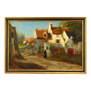 Marcus Waterman (American, 1834-1914) Oil on Canvas, Figure in a Small Village Road