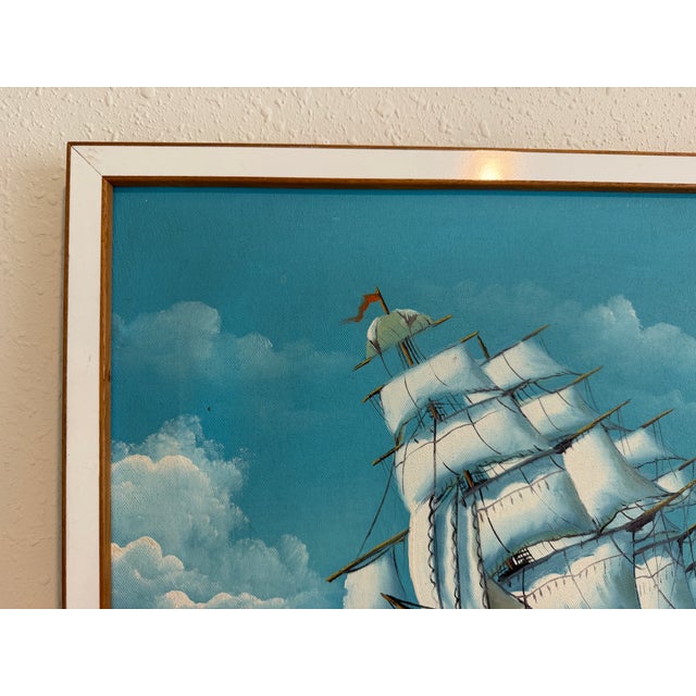 Blue t.j. Lee Marine Seascape Oil Painting Tall Ships Ocean Waves Nautical Framed For Sale - Image 8 of 13