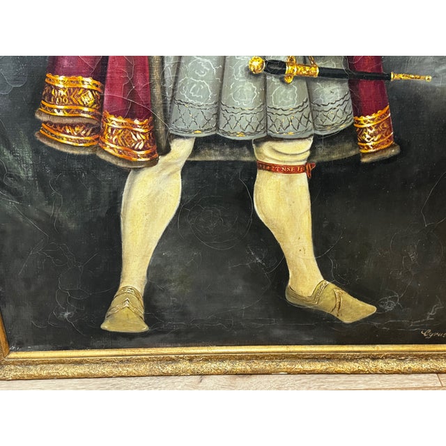 Huge English Oil Painting Portrait Tudor Royal King Henry VIII After Hans Holbein For Sale - Image 10 of 12