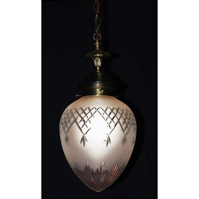 Mid-Century British Cut Glass Acorn Pendant Light with Brass, 1950s For Sale - Image 15 of 17