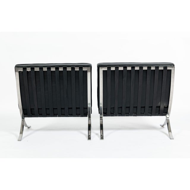 Metal Pair Mid Century Black Leather Barcelona Chairs by Mies Van Der Rohe for Knoll, 1977 For Sale - Image 7 of 17