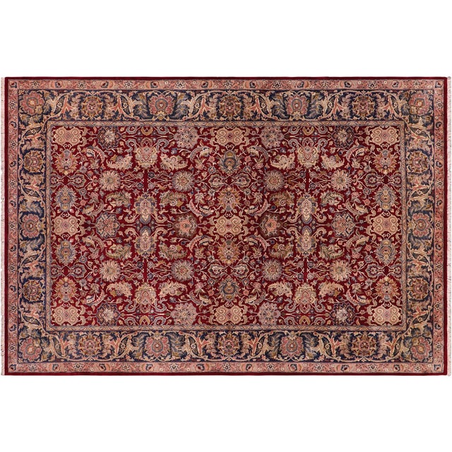 Teal Shabby Chic Beautiful 1990's Floral Pak-Persian Red/Teal Wool Rug - 6'4'' X 9'2'' For Sale - Image 8 of 9