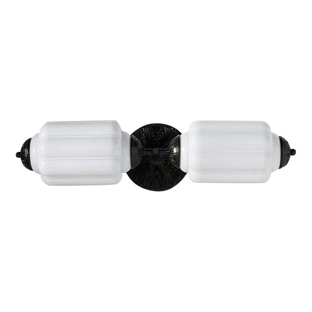Vintage Style Double Glass Wall Sconce With Black Metal Detailing For Sale