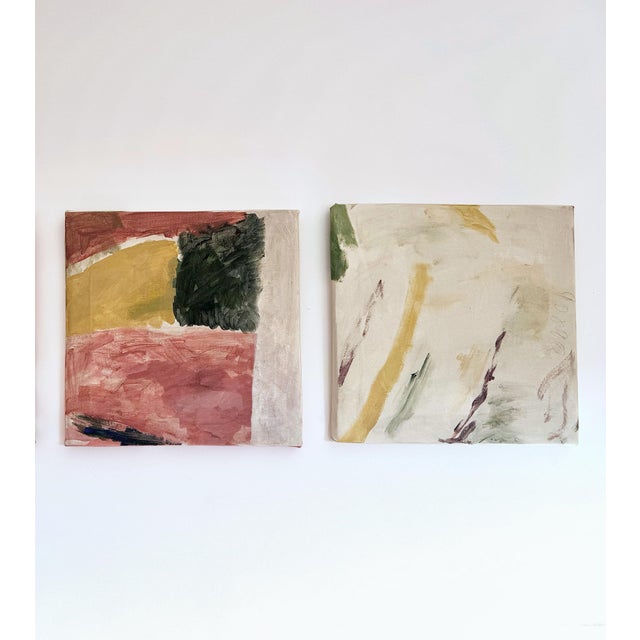 Abstract Acrylic Diptych Set, Pastel Wall Art, 16x16 Inch Square Paintings, Minimal Modern Home Decor, Neutral Abstract Art For Sale - Image 4 of 5