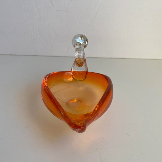 Vintage Orange Art Glass Bird Swan Dish For Sale - Image 6 of 8