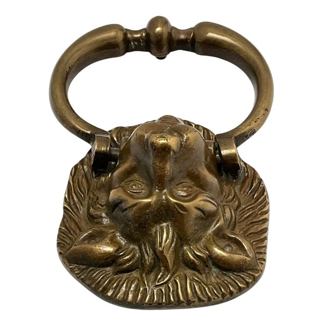 Early 20th Century Antique English Brass Lion Door Knocker For Sale - Image 5 of 9