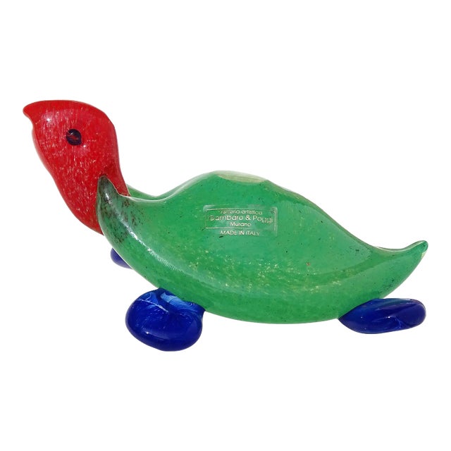 Murano Gambaro Poggi Vintage Green Red Blue Italian Art Glass Sea Turtle Figurine Paperweight For Sale
