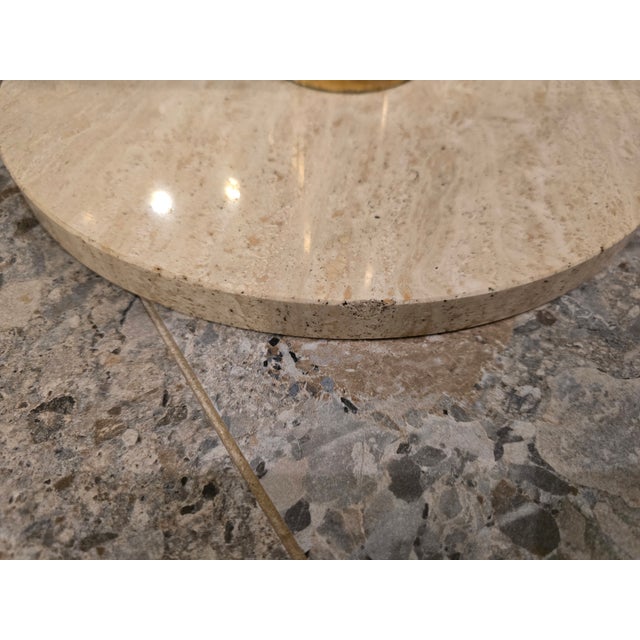 1980s Attributed to Leon Rosen for Pace Round Glass, Brass and Travertine Side Table For Sale - Image 10 of 10